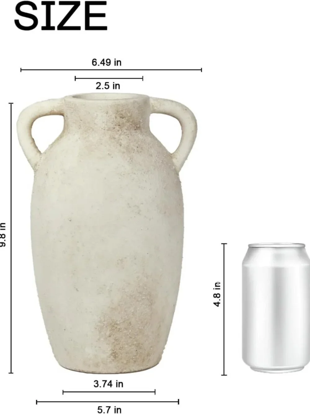 Rustic 9.8-Inch Beige Ceramic Vase with Handles - Farmhouse Decor Accent